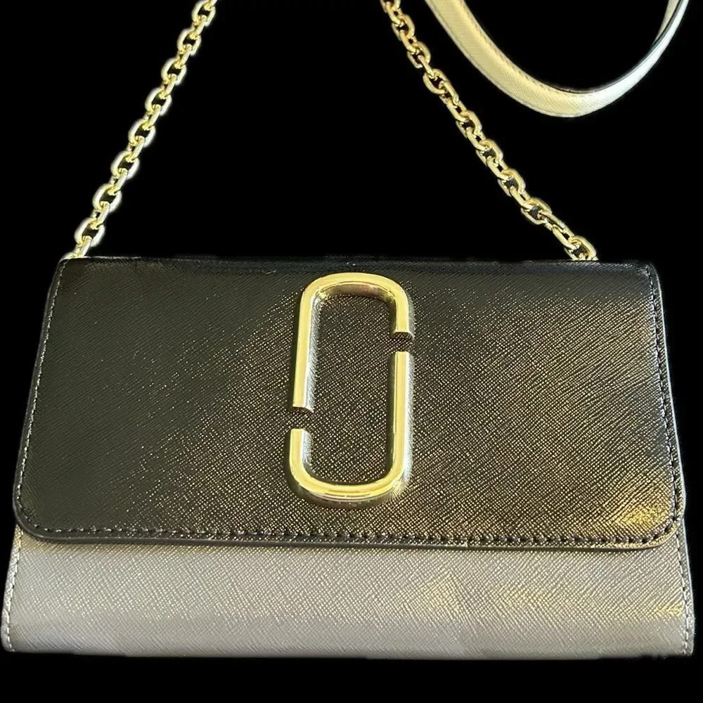 Marc Jacobs Stylish Black & Gray Women's Bag Wallet On Chain for Cards and Phone